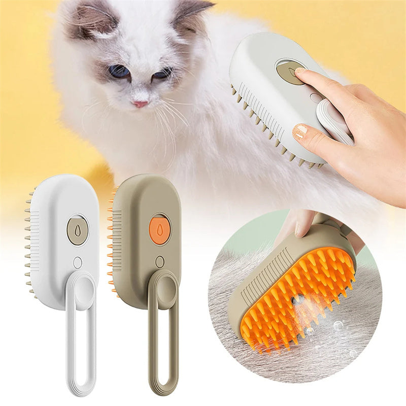 FurCarreCo 3-in-1 Cat Steam Brush: Electric Spray Grooming Comb for Effortless Pet Care