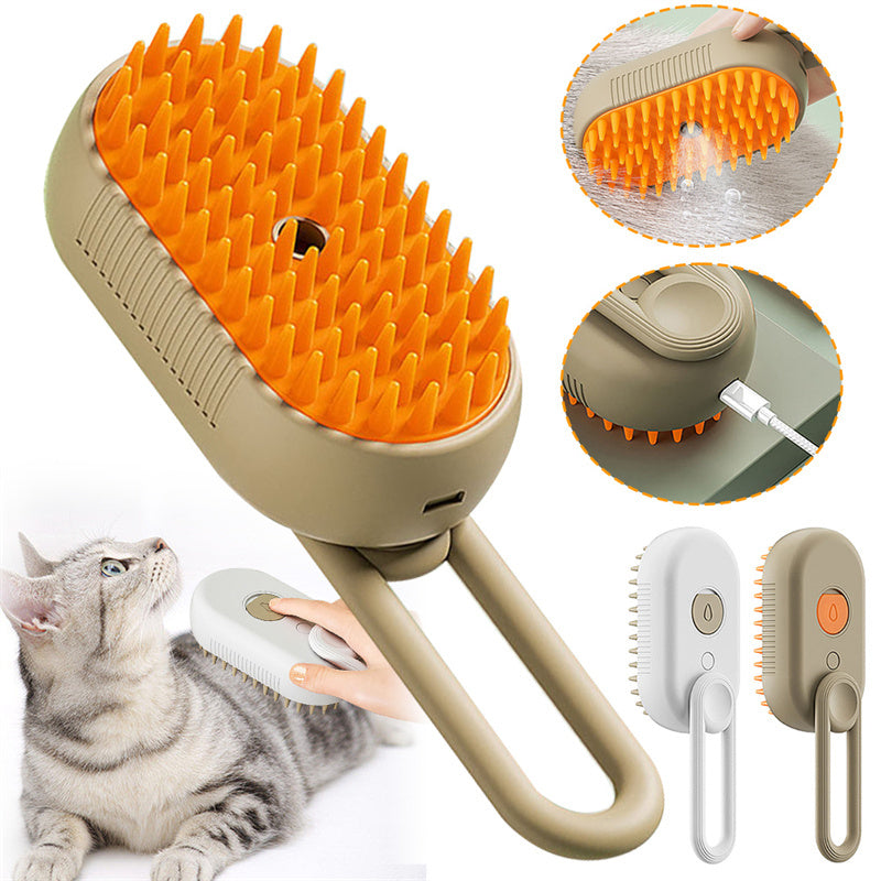 FurCarreCo 3-in-1 Cat Steam Brush: Electric Spray Grooming Comb for Effortless Pet Care