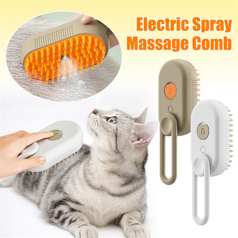 FurCarreCo 3-in-1 Cat Steam Brush: Electric Spray Grooming Comb for Effortless Pet Care